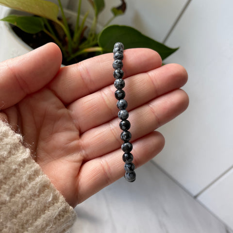 Snowflake Obsidian Gemstone Energy Bracelet - 6 mm