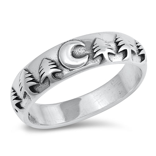 sterling silver pine trees and crescent moon ring