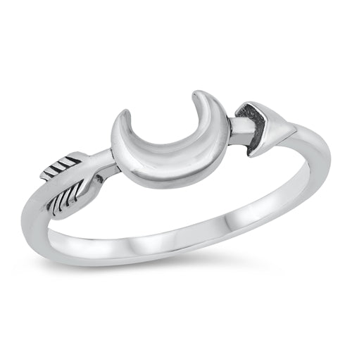 sterling silver dainty moon and arrow ring
