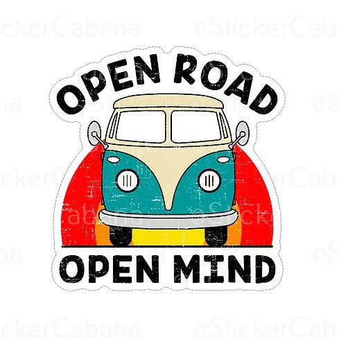open road open mind waterproof vinyl sticker cabana VW Bus Hippie Pogue Life