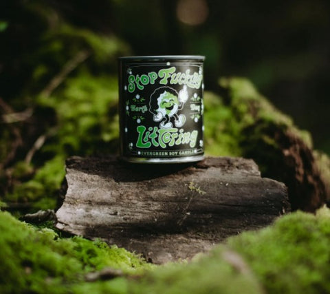 Stop F*cking Littering Earth Day Soy Candle - Evergreen