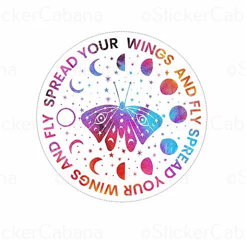 spread your wings moon phase waterproof vinyl sticker cabana