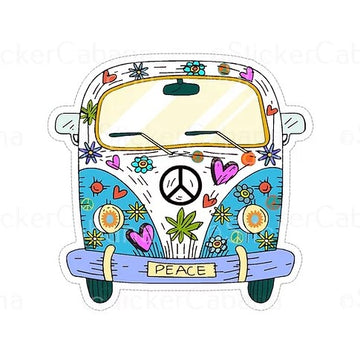 peace and love retro hippie van waterproof vinyl sticker cabana