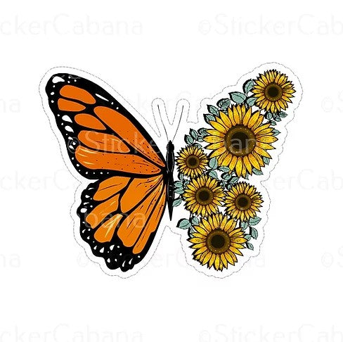 Pegatina de vinilo de girasoles y mariposa monarca