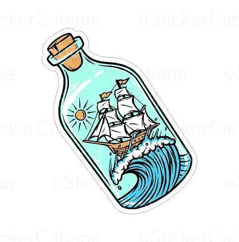 pirate  ship on a wave in a bottle waterproof vinyl sticker cabana