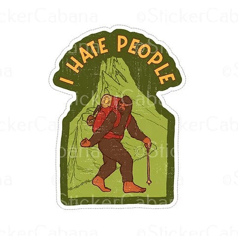 bigfoot sasquach i hate people waterproof vinyl sticker cabana