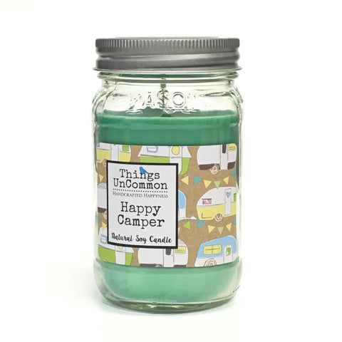 HAPPY CAMPER PINE DOUGLAS FIR SOY CANDLE MASON JAR THINGS UNCOMMON